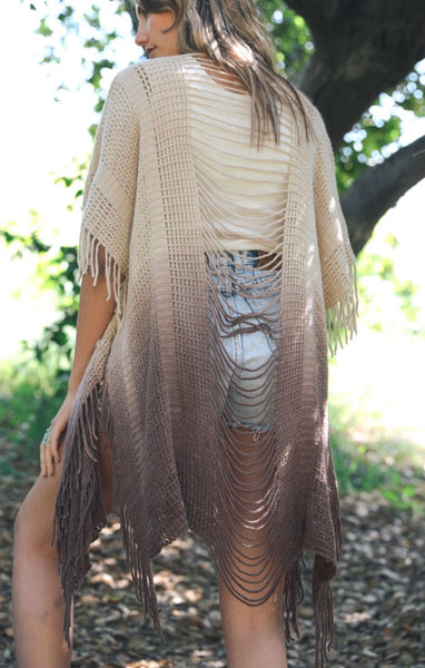 Fringe Boho Style Ombre Ruana