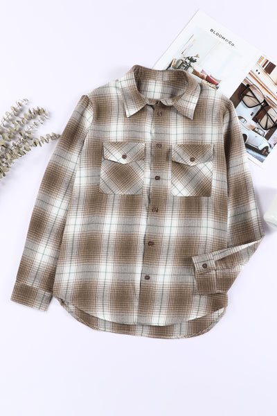 Plaid Collared Neck Long Sleeve Shirt