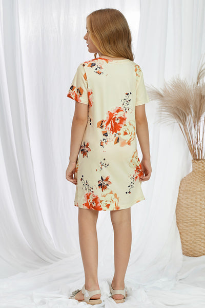 Girls Floral V-Neck Twisted Dress