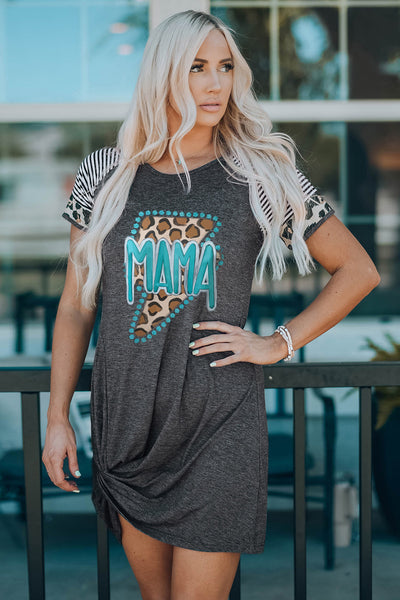 MAMA Leopard Graphic Raglan Sleeve Twisted Dress