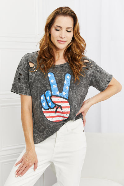 BiBi Peace Out Distressed Acid Wash T-Shirt