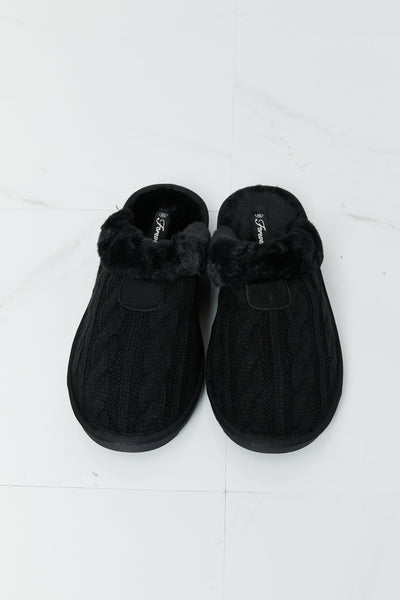 Forever Link Cable-Knit Faux Fur Slipper