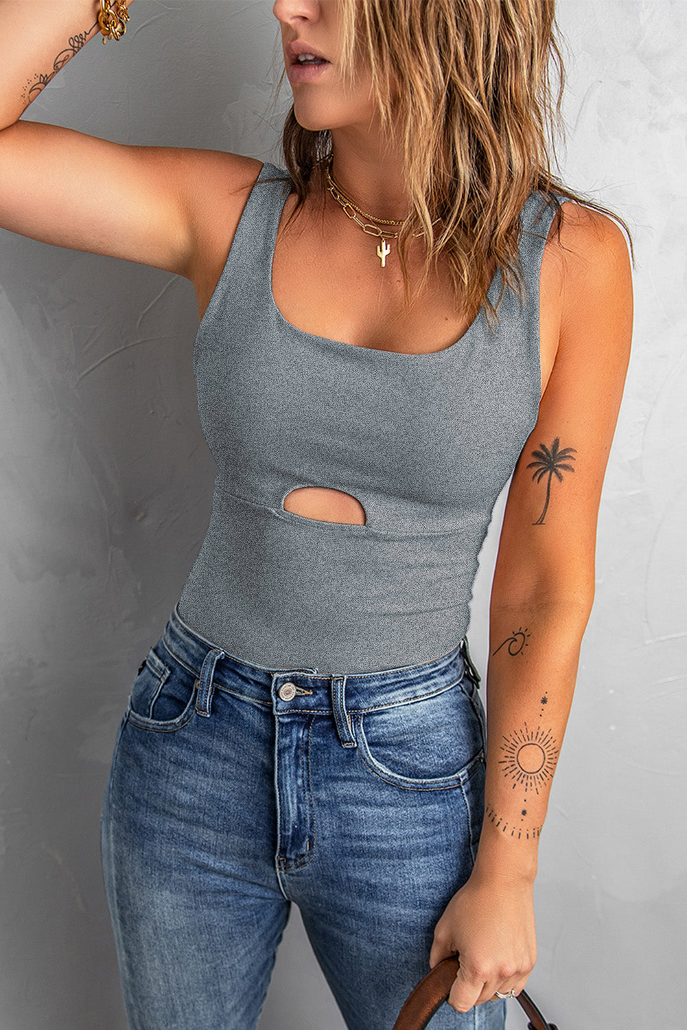 Heathered Cutout Scoop Neck Tank