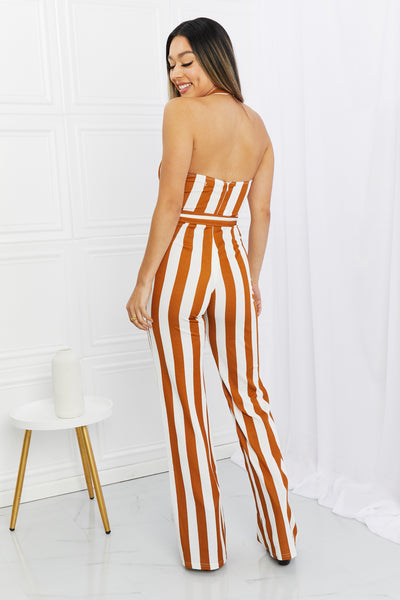 Dress Day Striped Halter Neck Belted Jumpsuit