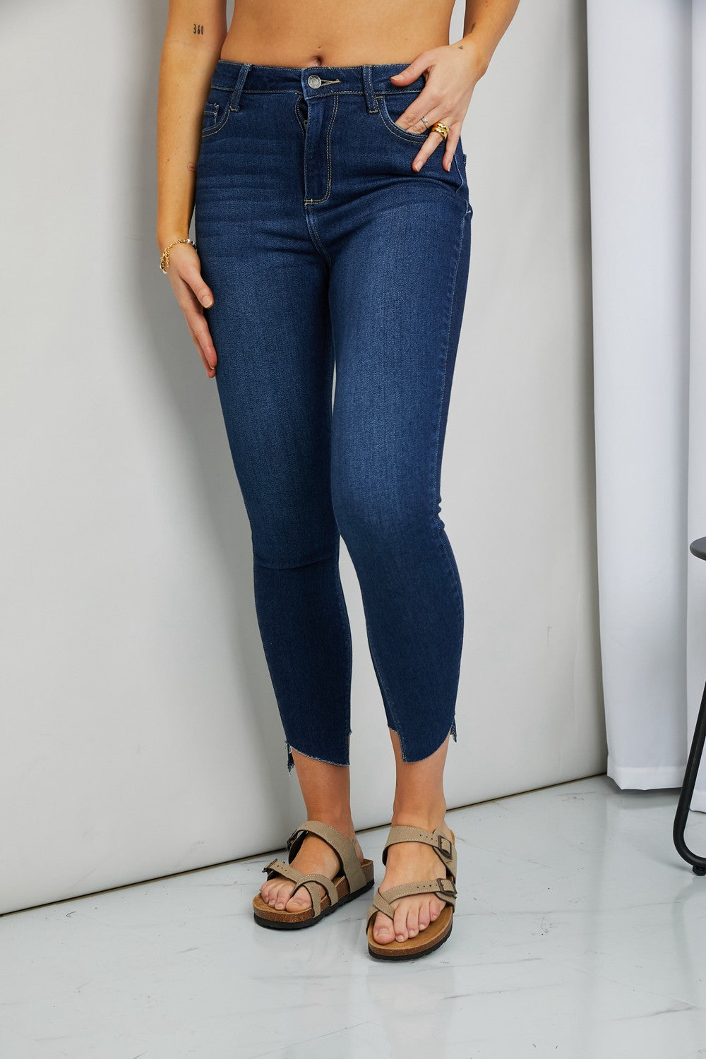 Cello High Waist Cuff Detail Jeans with Pockets