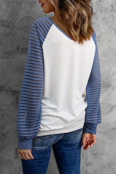 Contrast Sheer Striped V-Neck Top