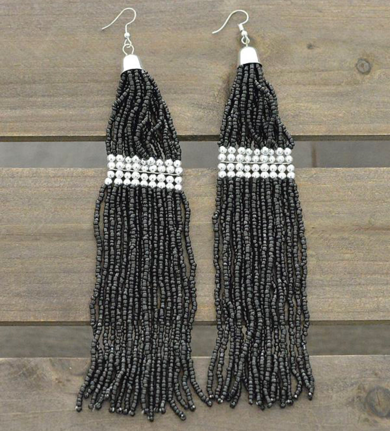 Black Long Beaded earrings