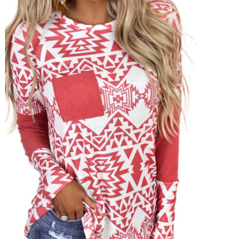 Long sleeve Red Aztec