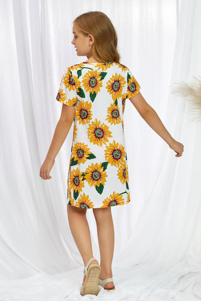 Girls Floral V-Neck Twisted Dress