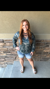 Camo Long Sleeve Crisscross Top