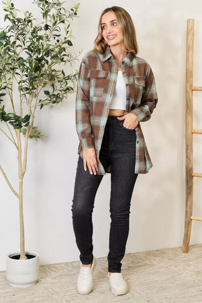 Double Take Plaid Dropped Shoulder Shirt