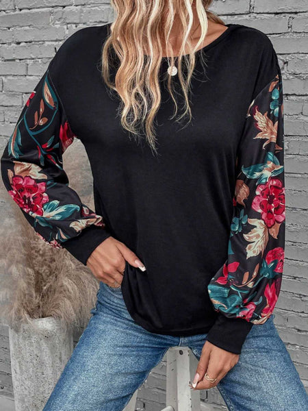 Floral Round Neck Long Sleeve Top