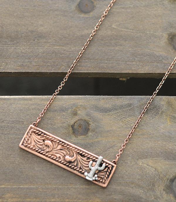 Copper Western Tooled Look Metal Bar Necklace