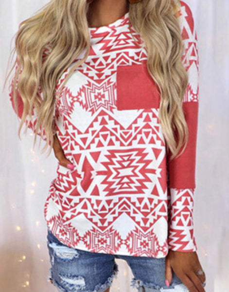 Long sleeve Red Aztec