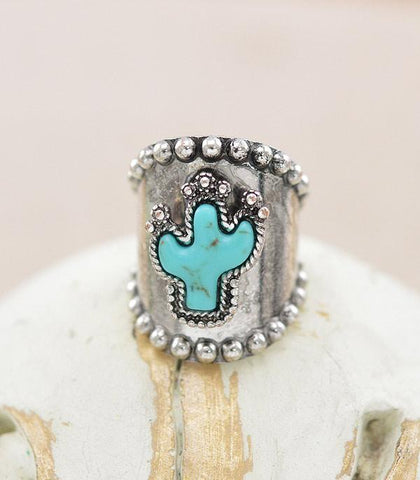 Turquoise Cactus Cuff Ring