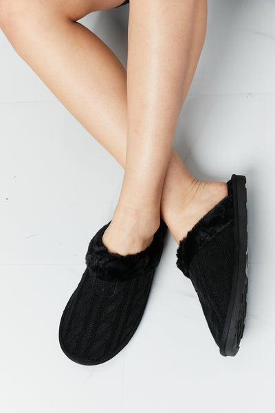 Forever Link Cable-Knit Faux Fur Slipper