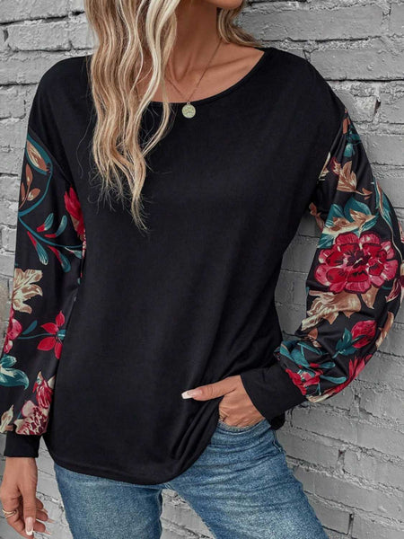 Floral Round Neck Long Sleeve Top