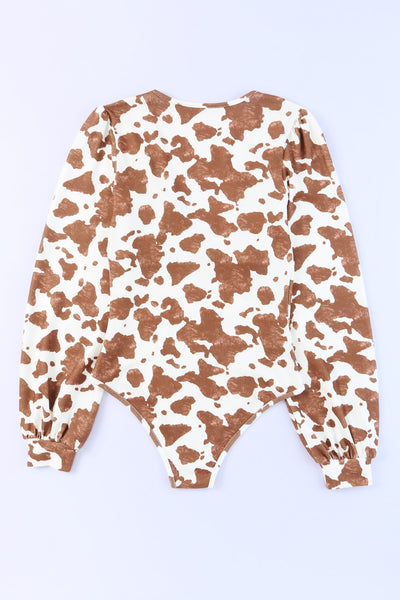 Printed Long Sleeve Deep V Bodysuit