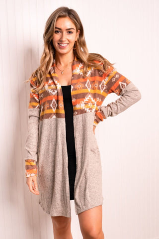 Haptics Full Size Printed Open Front Longline Cardigan