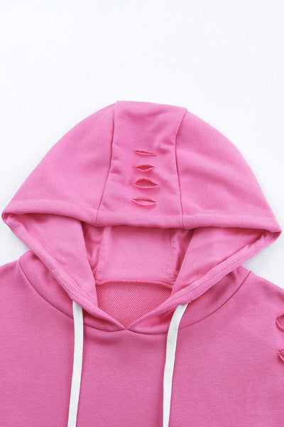 Drawstring Distressed Drop Shoulder Hoodie