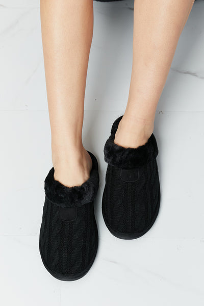 Forever Link Cable-Knit Faux Fur Slipper