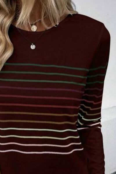 Striped Round Neck Long Sleeve T-Shirt