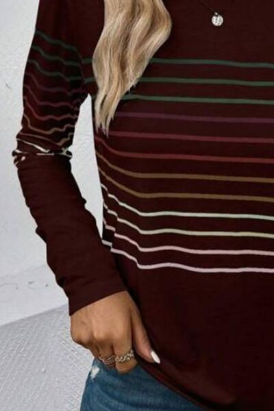 Striped Round Neck Long Sleeve T-Shirt