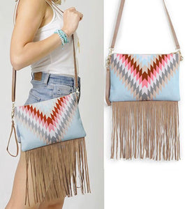 Light Blue Fringe Bag