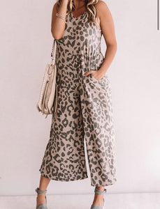 Leopard Wide Leg Sleeveless Jumpsuit