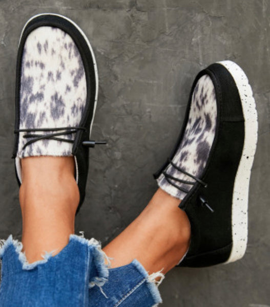 Black Animal Print Slip-ons