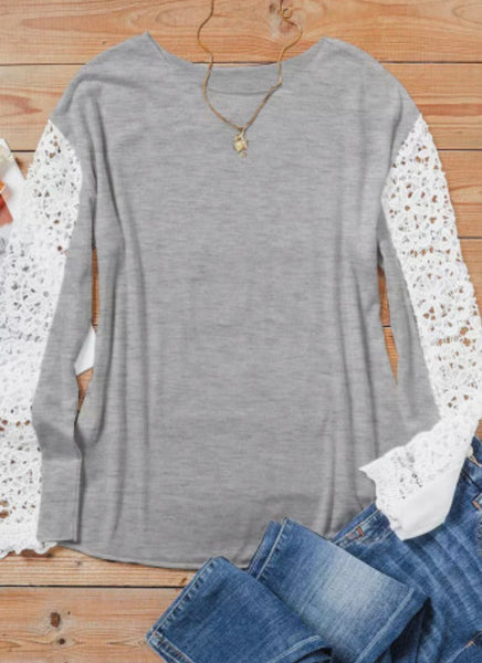 Gray Lace Sleeve Shirt