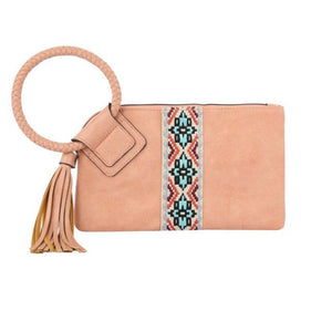 Faux Leather Peach Wristlet Clutch