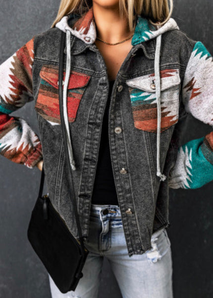 Black Denim Aztec Jacket