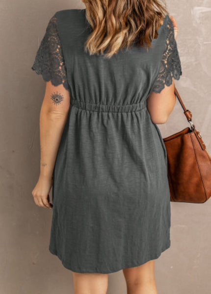 Lace Sleeve Button Down Dress