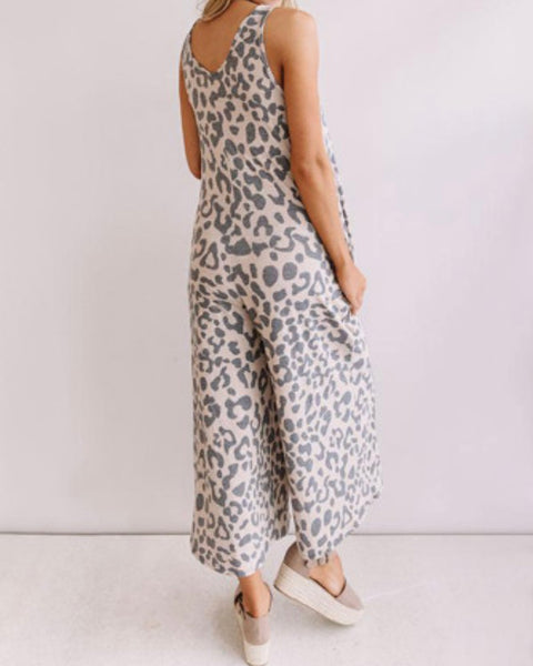 Leopard Wide Leg Sleeveless Jumpsuit