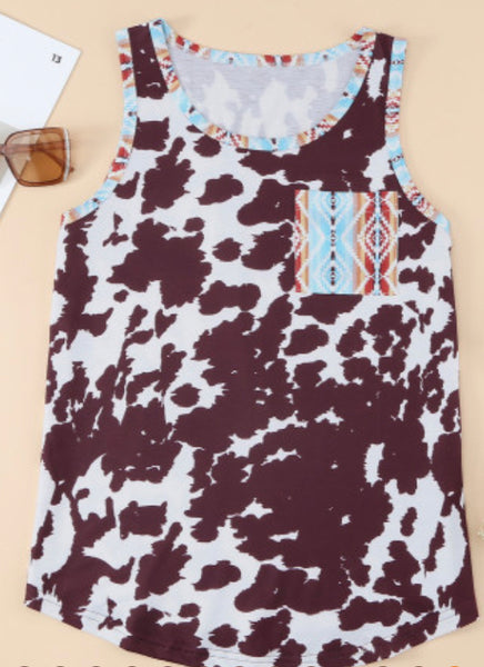 Cow Print Aztec Pocket Tank