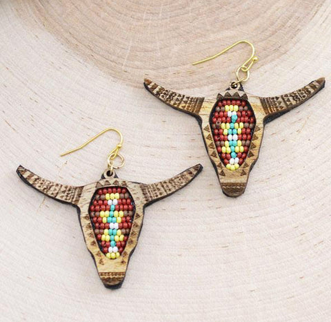 Beaded Steer Earrings