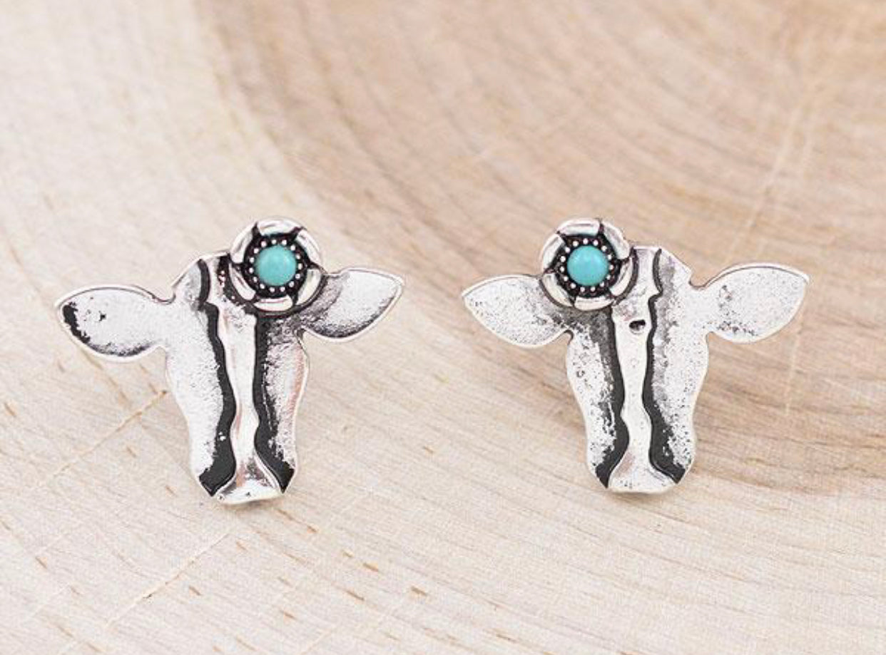 Cow Turquoise Post Earrings