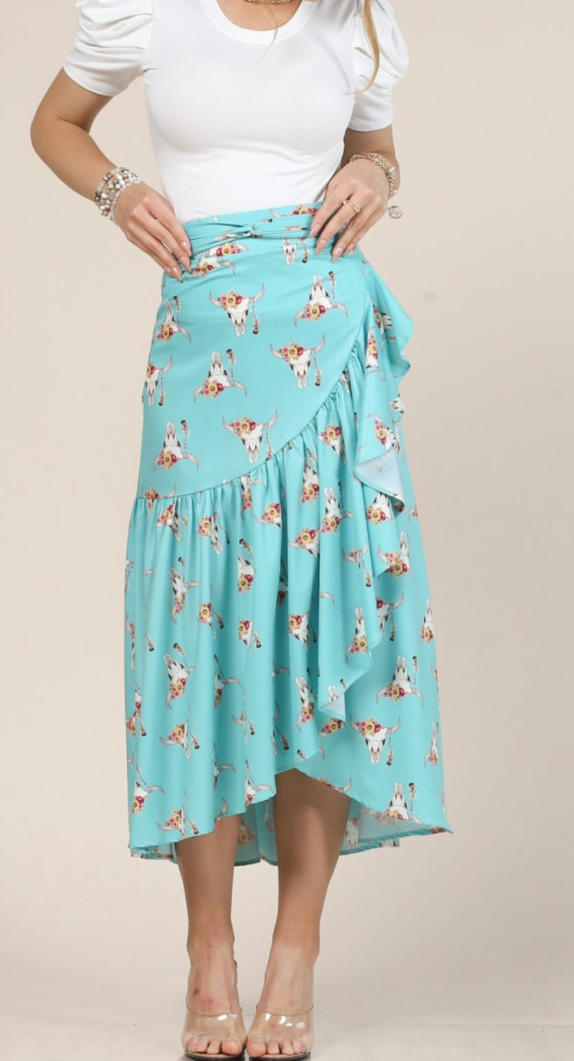 Cow Floral Skull Wrap Around Skirt