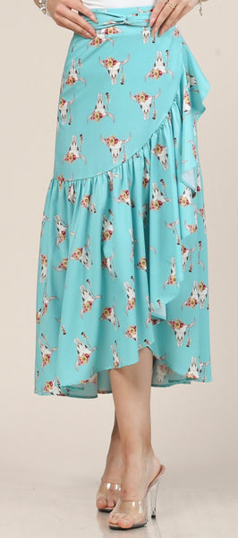 Cow Floral Skull Wrap Around Skirt