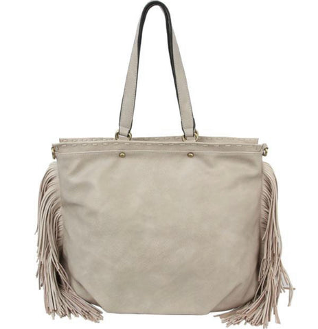 Beige Fringe Tote