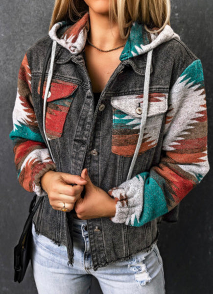 Black Denim Aztec Jacket