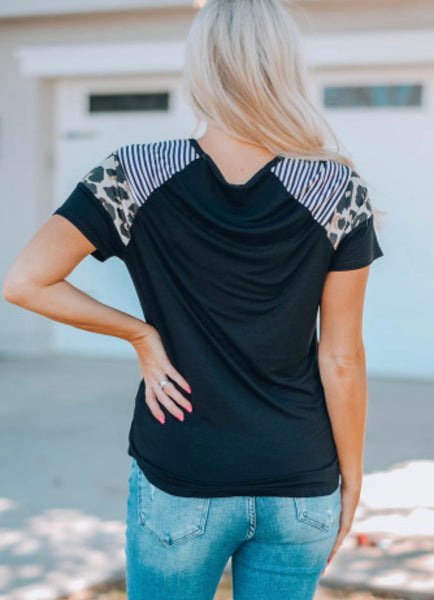 Black Leopard Print Short Sleeve Shirt