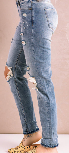 Distressed Faded Splatter Denim Pants