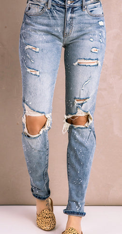 Distressed Faded Splatter Denim Pants