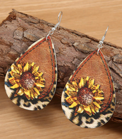 Animal Print Sunflower Earrings