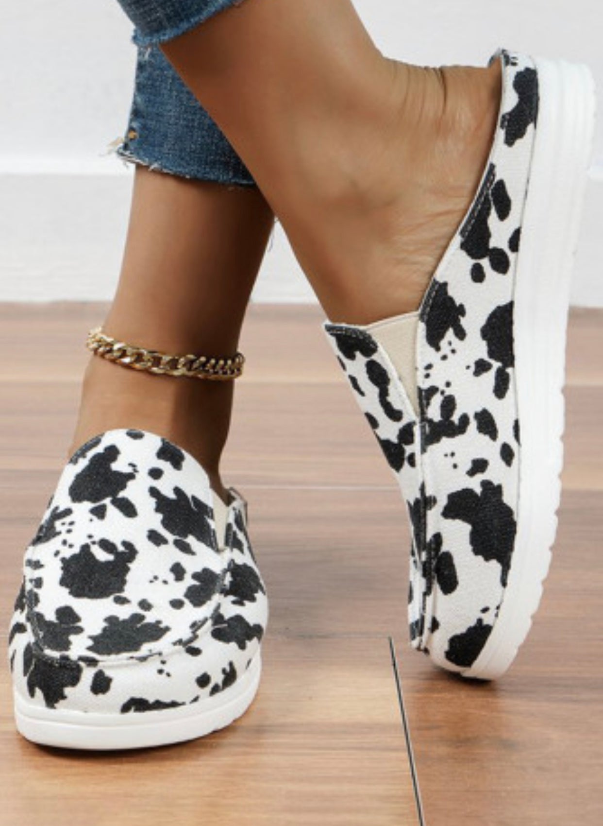 Cow Print Slip On Shoes