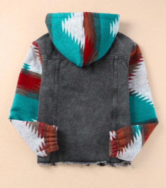 Black Denim Aztec Jacket