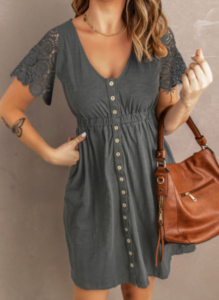 Lace Sleeve Button Down Dress