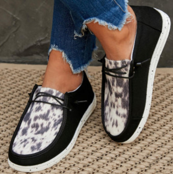 Black Animal Print Slip-ons